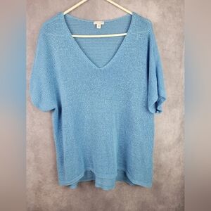 J.Jill Springtime blue raglan short sleeve Cotton Knit sweater Women's Size XL